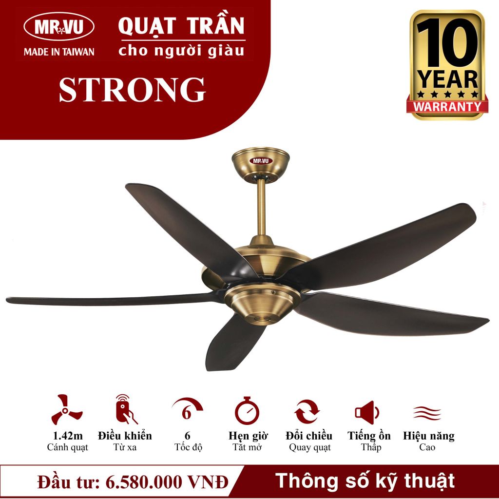 Quạt trần Mr.Vu STRONG 5 cánh 1m42 40W DC