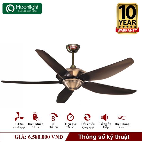 Quạt trần Mr.Vu STRONG 5 cánh 1m42 40W DC