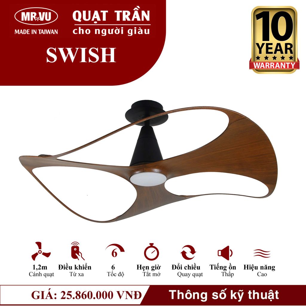 Quạt trần đèn Mr.Vu SWISH 3 cánh 1m2 30W DC