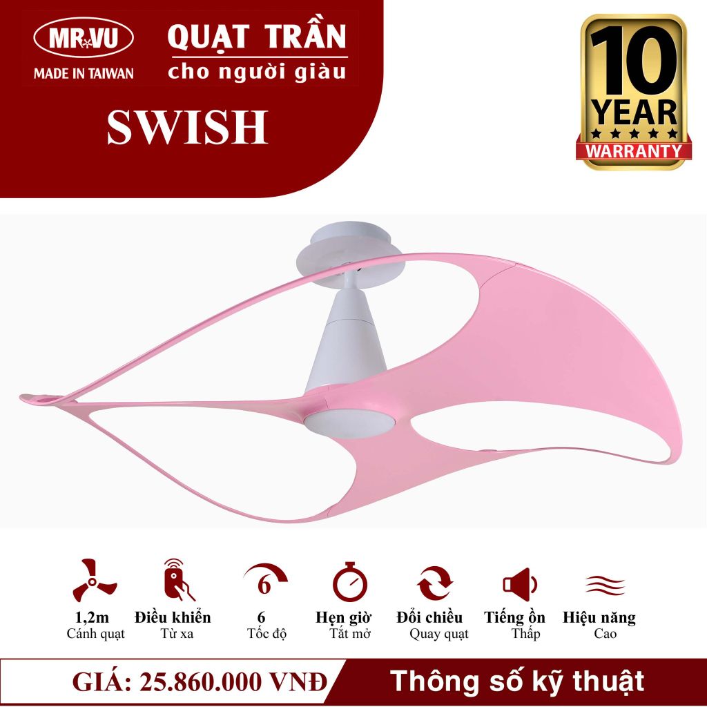 Quạt trần đèn Mr.Vu SWISH 3 cánh 1m2 30W DC