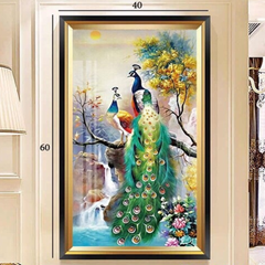 Đèn tranh led trang trí chim công 3 chế độ ánh sáng KT D40xH60cm B5407, VLDETL-022