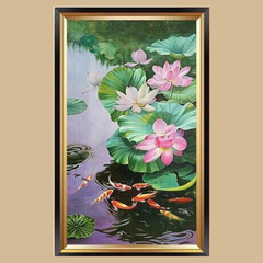 Đèn tranh led trang trí hoa sen 3 chế độ ánh sáng KT D40xH60cm B5464, VLDETL-025