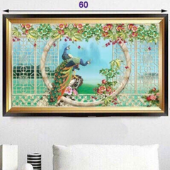 Đèn tranh led trang trí chim công, giàn hoa 3 chế độ ánh sáng KT D60xH40cm 55214, VLDETL-030