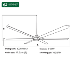 Quạt trần công nghiệp 6 cánh Kaiyokukan Tochi 120