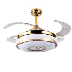 Quạt trần đèn thu cánh màu vàng 4 cánh 107cm 45w DC F8186-42 VLQTTC-201