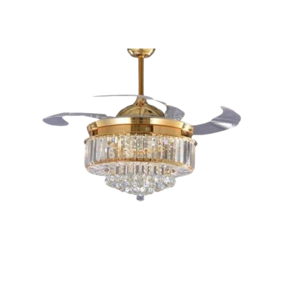 Quạt trần đèn thu cánh pha lê 4 cánh 107cm 45w DC Y42-8570GU VLQTTC-311
