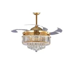 Quạt trần đèn thu cánh pha lê 4 cánh 107cm 45w DC Y42-8570GU VLQTTC-311