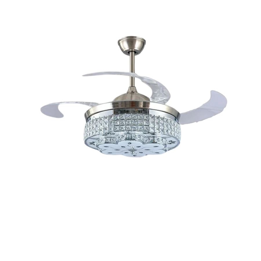 Quạt trần đèn thu cánh pha lê 4 cánh 107cm 45w DC Y42-9980BN VLQTTC-307