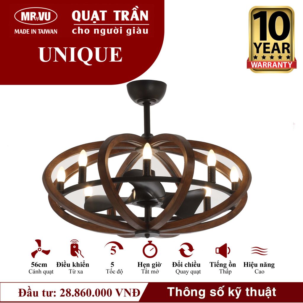 Quạt trần đèn Mr.Vu UNIQUE 3 cánh 56cm DC