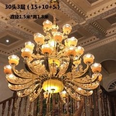 Đèn chùm hợp kim 30 tay (15+10+5) kích thước D150*H180cm E14*30 VLCHHK-424-AG - Trên 24 tay