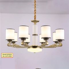 Đèn chùm hợp kim 8 tay, chao thủy tinh đui E27 (giá không bóng) N2030-8 HTCHHK-021-AA