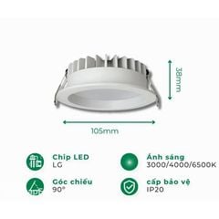 Đèn led âm trần downlight ELV VL-D002090D