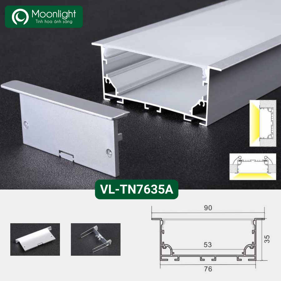 Hình ảnh&nbsp;Thanh nhôm định hình profile lắp âm VL-TN7635A