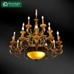 Đèn chùm đồng đá 18 tay nến 18E14 VLCHDO-009