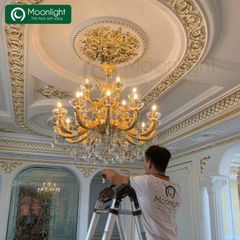 Đèn chùm đồng tay phượng mạ vàng 24k kết hợp pha lê K9 18 tay D1400xH1100 VLCHDO-289