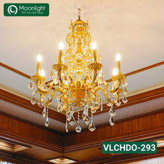 Đèn chùm đồng 8 tay nến mạ vàng 24K kết hợp pha lê K9 VLCHDO-293