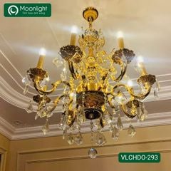 Đèn chùm đồng 8 tay nến mạ vàng 24K kết hợp pha lê K9 VLCHDO-293