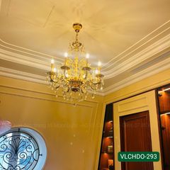 Đèn chùm đồng 8 tay nến mạ vàng 24K kết hợp pha lê K9 VLCHDO-293