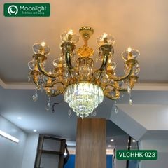 Đèn chùm hợp kim pha lê mạ vàng cao cấp 10+5 tay 15E14 3020/15 VLCHHK-023