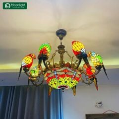 Đèn chùm tiffany 8 tay hình chim vẹt VLCHTF-038