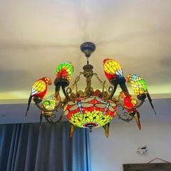 Đèn chùm tiffany 8 tay hình chim vẹt VLCHTF-038