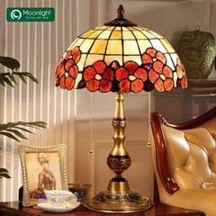 Đèn bàn tiffany hoa 5 cánh màu đỏ VLDBTF-070