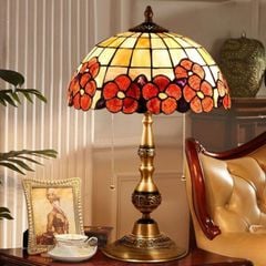 Đèn bàn tiffany hoa 5 cánh màu đỏ VLDBTF-070