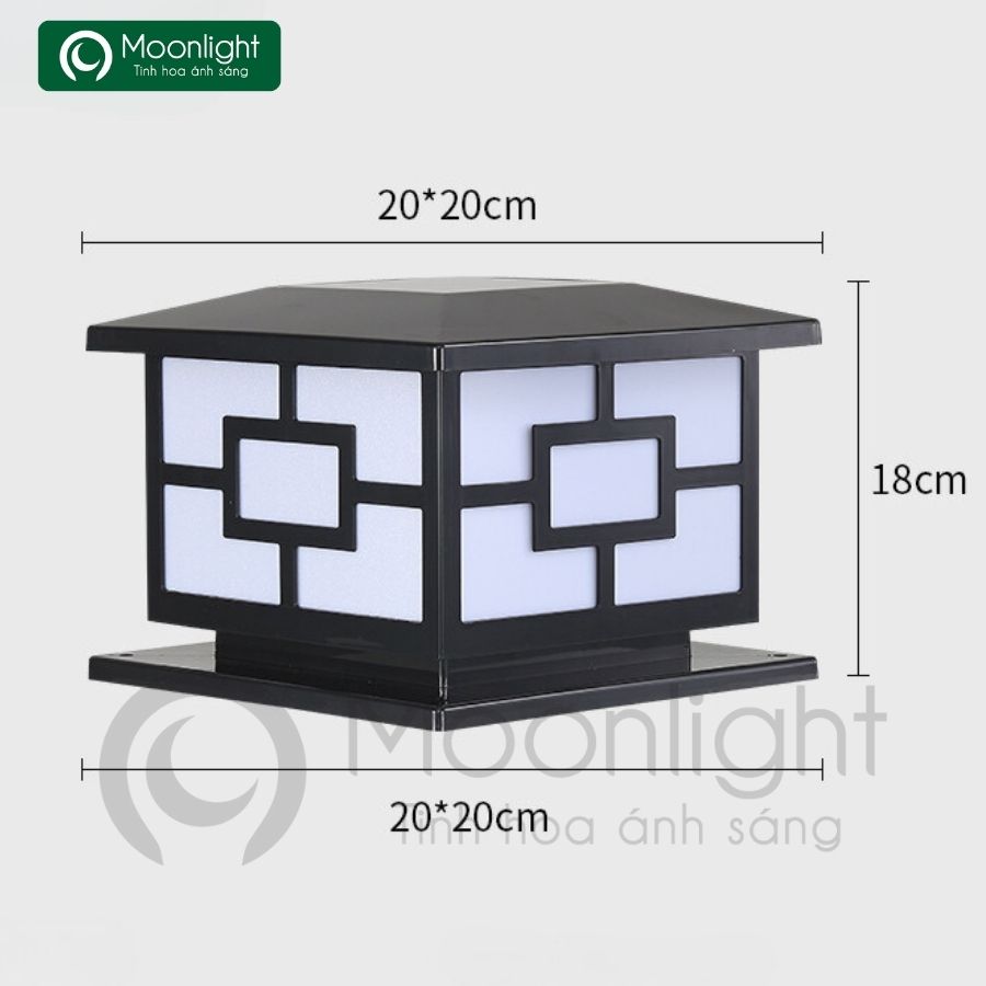 Đèn trụ cổng hàng rào vuông đen VLNTTC-004