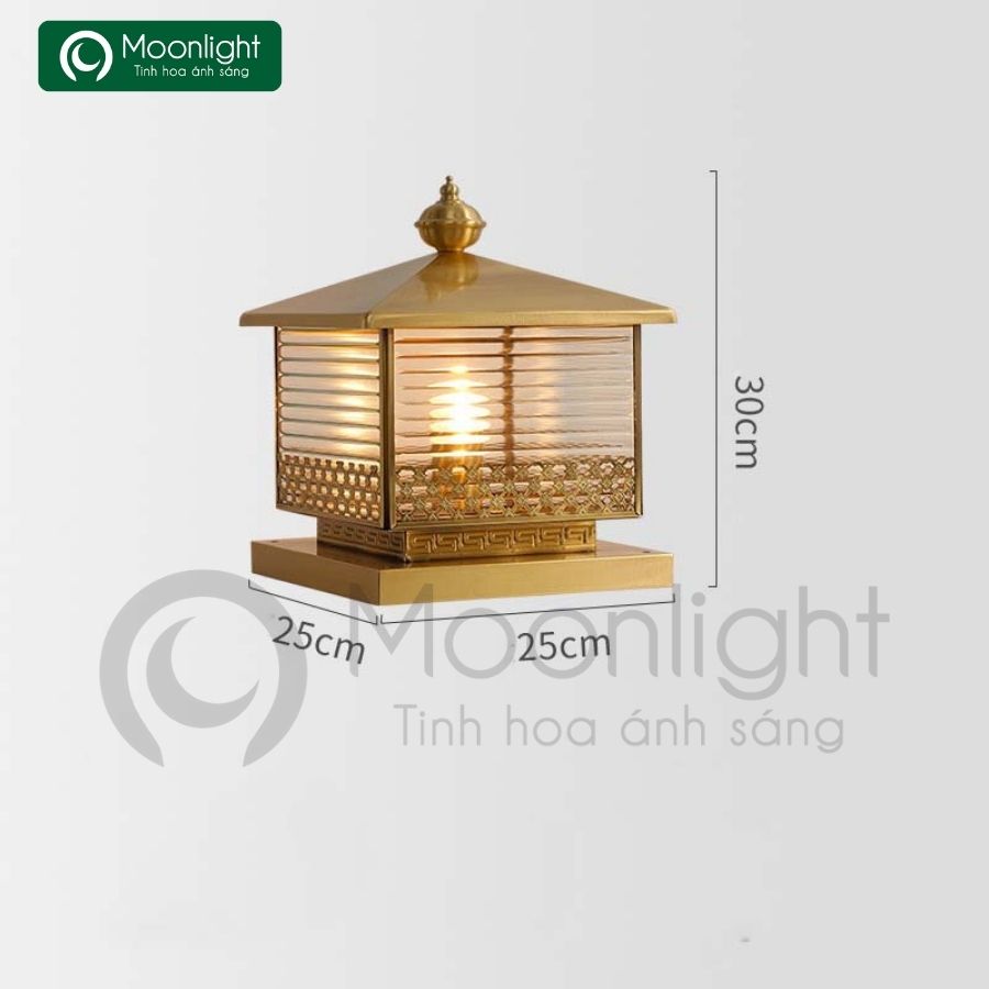 Đèn trụ cổng hàng rào vuông đồng VLNTTC-009