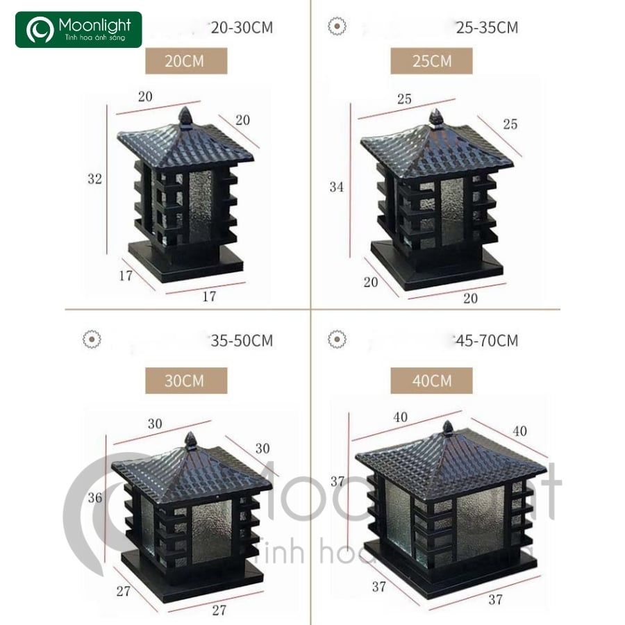 Đèn trụ cổng hàng rào vuông VLNTTC-012