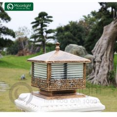 Đèn trụ cổng hàng rào vuông màu đồng xước hàng dừa VLNTTC-015