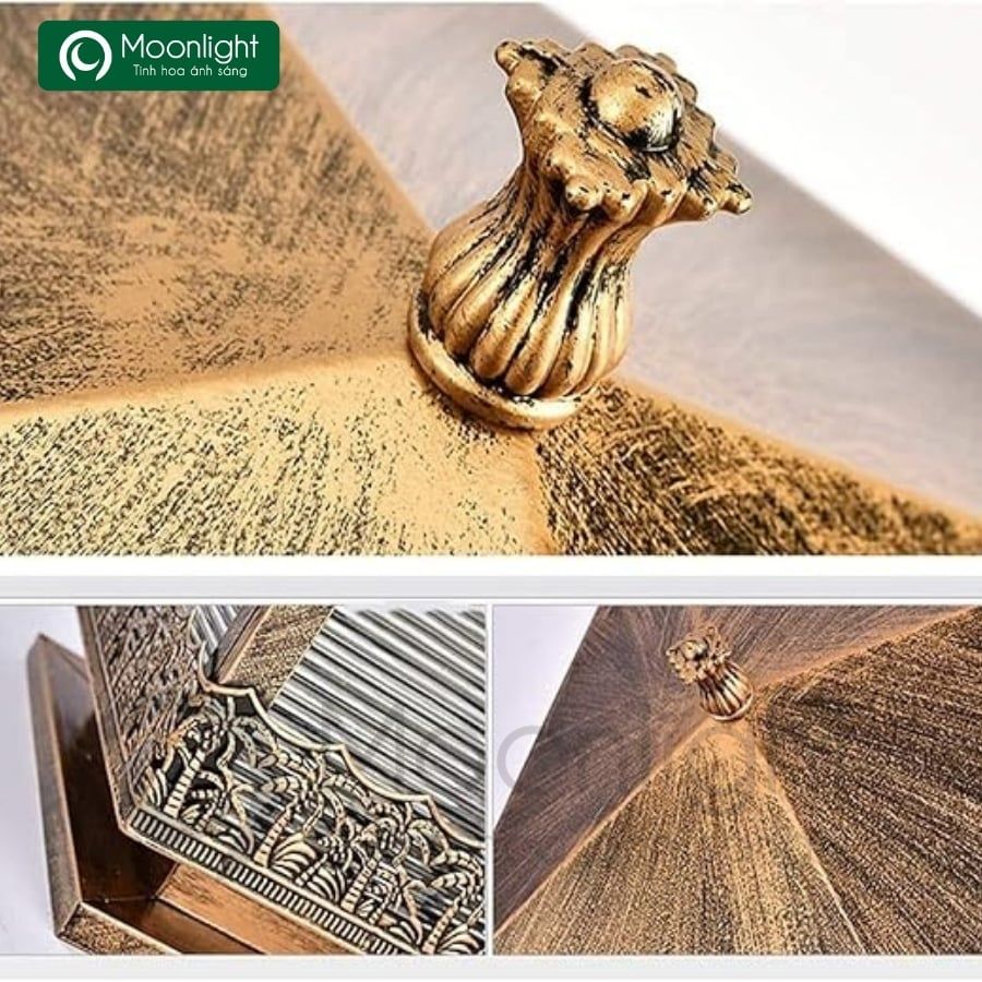 Đèn trụ cổng hàng rào vuông màu đồng xước hàng dừa VLNTTC-015
