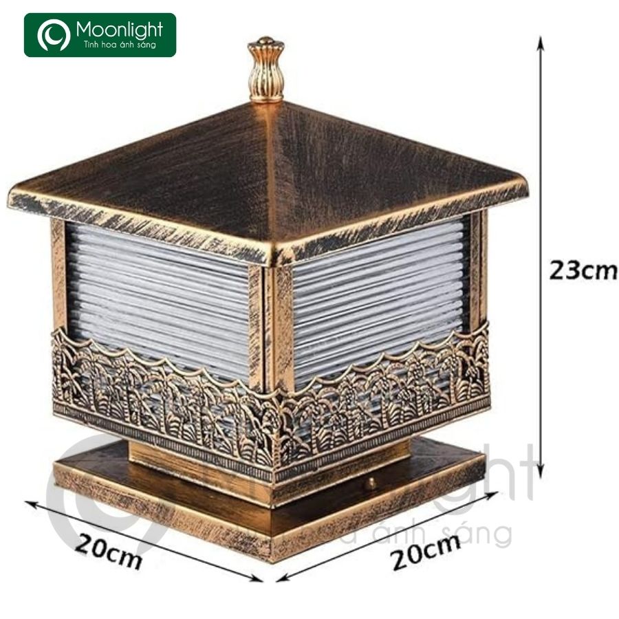 Đèn trụ cổng hàng rào vuông màu đồng xước hàng dừa VLNTTC-015