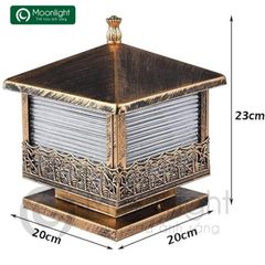 Đèn trụ cổng hàng rào vuông màu đồng xước hàng dừa VLNTTC-015