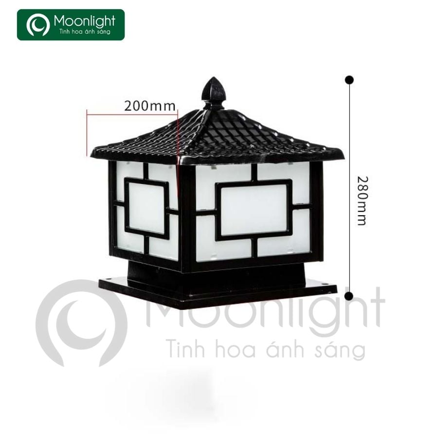 Đèn trụ cổng hàng rào vuông đồng sơn đen VLNTTC-029