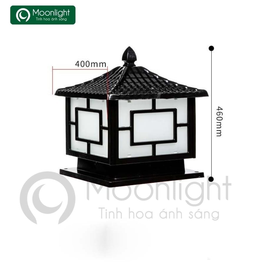 Đèn trụ cổng hàng rào vuông đồng sơn đen VLNTTC-029
