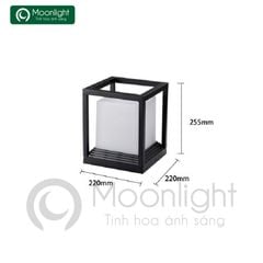 Đèn trụ cổng hàng rào nhôm đúc + PC vuông đen,bóng đui E27 VLNTTC-035