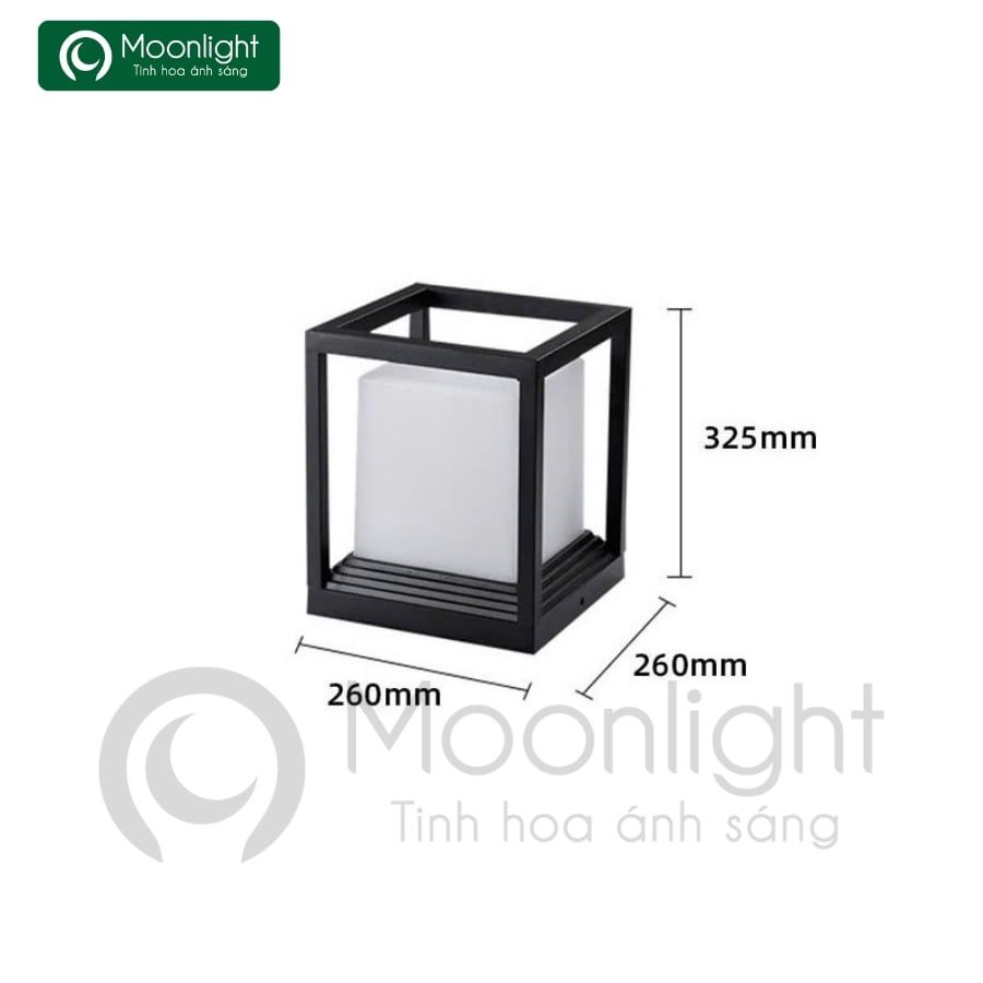 Đèn trụ cổng hàng rào nhôm đúc + PC vuông đen,bóng đui E27 VLNTTC-035