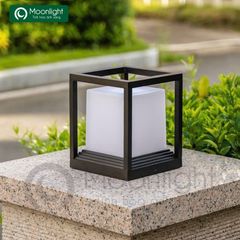 Đèn trụ cổng hàng rào nhôm đúc + PC vuông đen,bóng đui E27 VLNTTC-035
