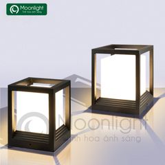 Đèn trụ cổng hàng rào nhôm đúc + PC vuông đen,bóng đui E27 VLNTTC-035