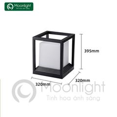 Đèn trụ cổng hàng rào nhôm đúc + PC vuông đen,bóng đui E27 VLNTTC-035
