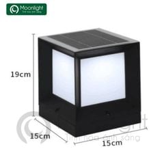 Đèn trụ cổng vuông hàng rào năng lượng mặt trời màu đen D15, H19cm HTNTTC-010