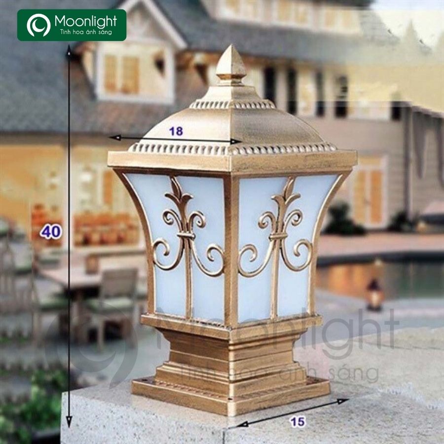 Đèn trụ cổng hàng rào vuông màu đồng VLNTTC-020