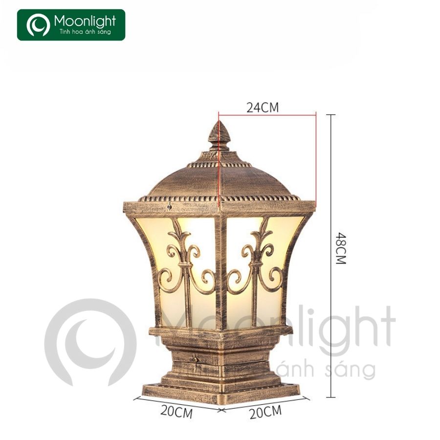 Đèn trụ cổng hàng rào vuông màu đồng VLNTTC-020