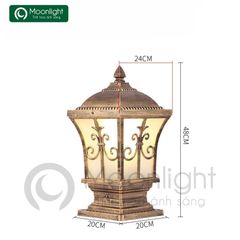 Đèn trụ cổng hàng rào vuông màu đồng VLNTTC-020