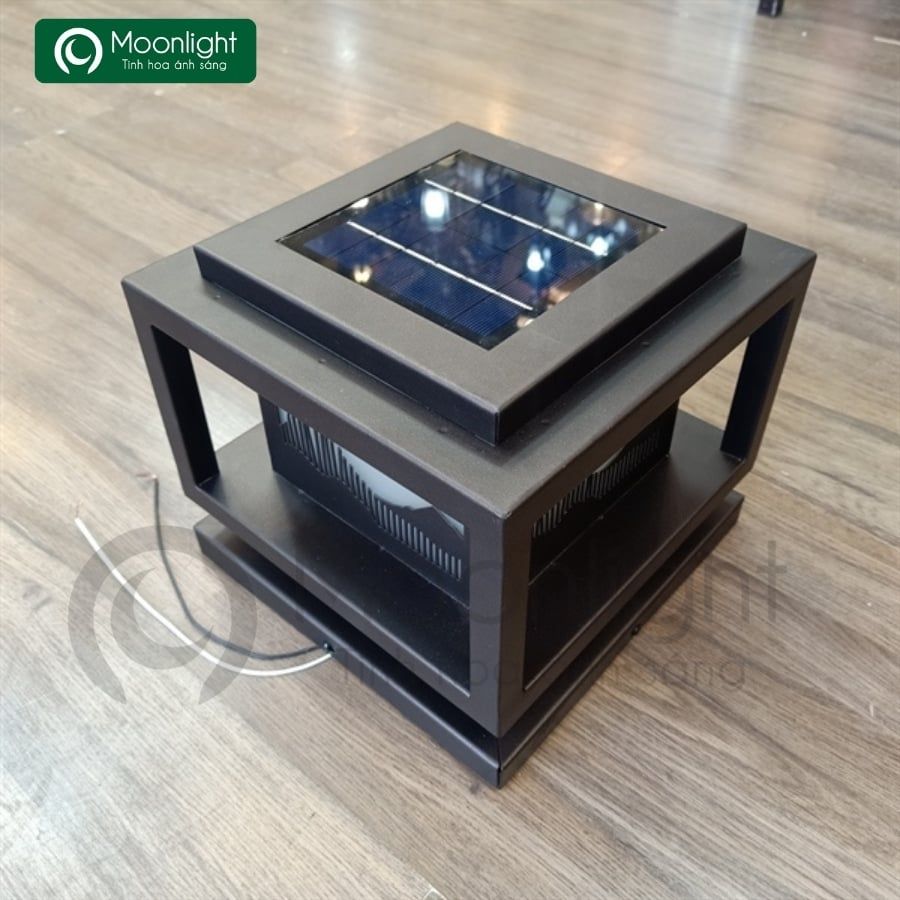 Đèn trụ cổng hàng rào năng lượng mặt trời 3 màu ánh sáng TC03 vuông đen D220, 4.5W 5200mAh VLNTTC-043