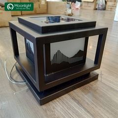 Đèn trụ cổng hàng rào năng lượng mặt trời 3 màu ánh sáng TC03 vuông đen D220, 4.5W 5200mAh VLNTTC-043