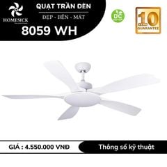 Quạt trần đèn Homesick 5 cánh màu trắng 142cm 45w DC 8059 WH VLQTHO-038