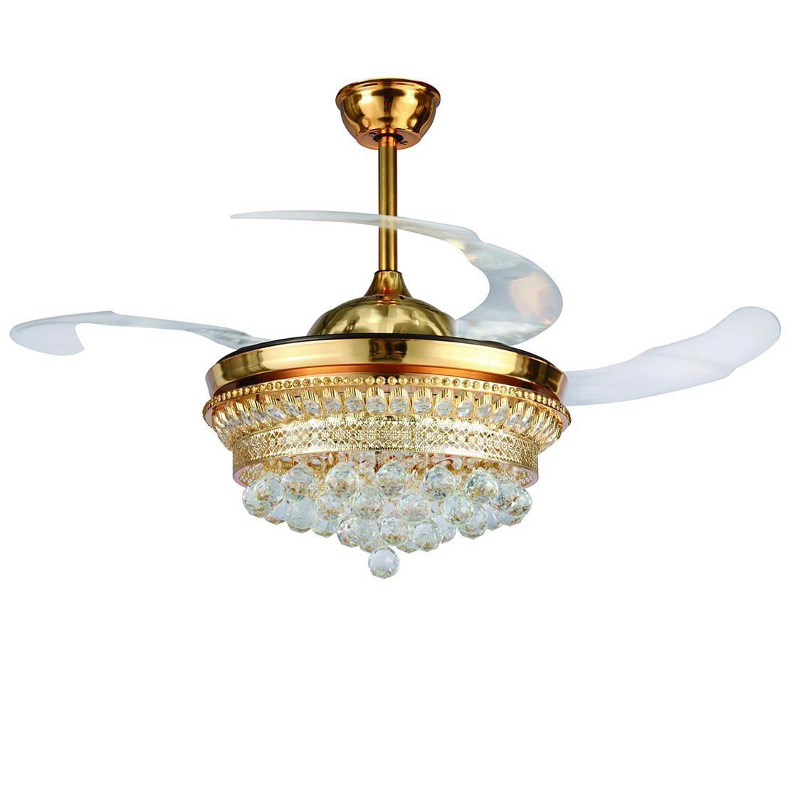 Quạt trần đèn thu cánh pha lê 4 cánh 107cm 45w DC Y42-9790FG 8530 VLQTTC-309