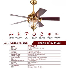 Quạt trần đèn Tiffany Moonfan 5 cánh gỗ Plywood động cơ DC 55w sải cánh 142cm VLQTTQ-295